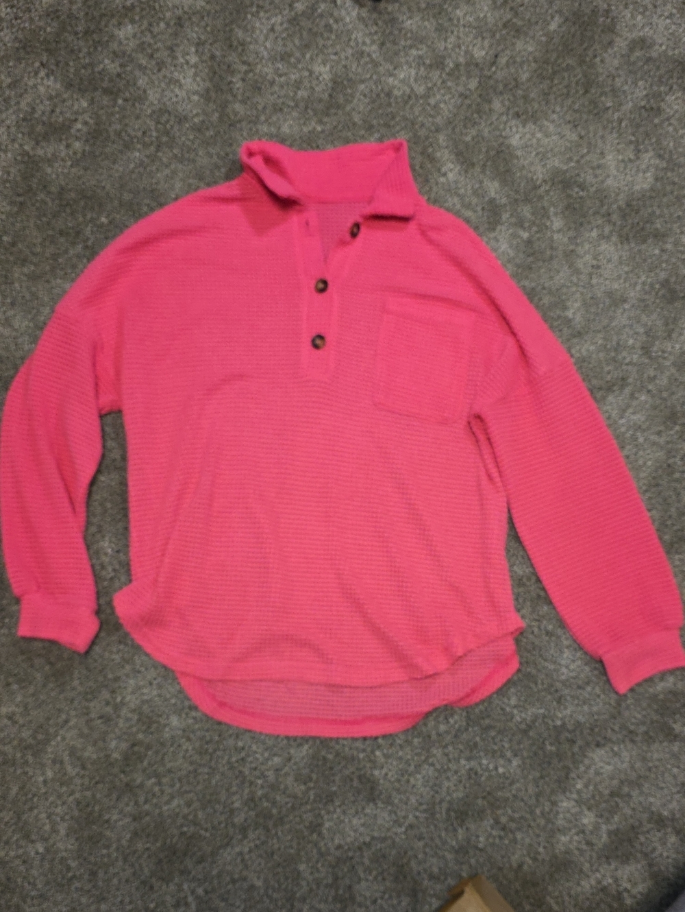 Women's Pink Waffle-Knit Button Pullover Sweater